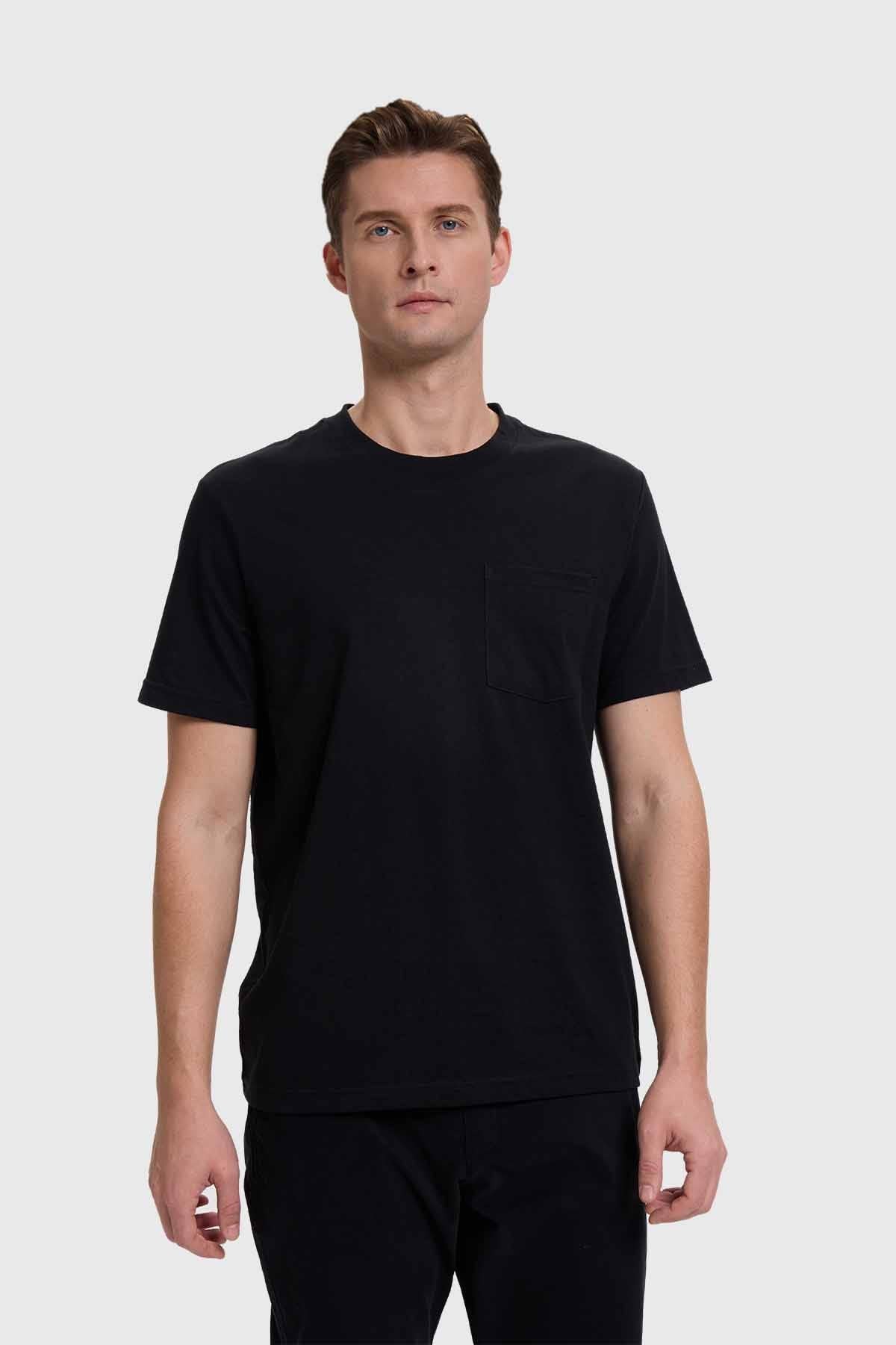 Polera Hombre Básica Con Bolsillo Negro
