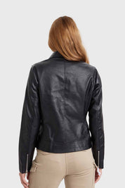 Chaqueta Mujer Biker Efecto Cuero Negro