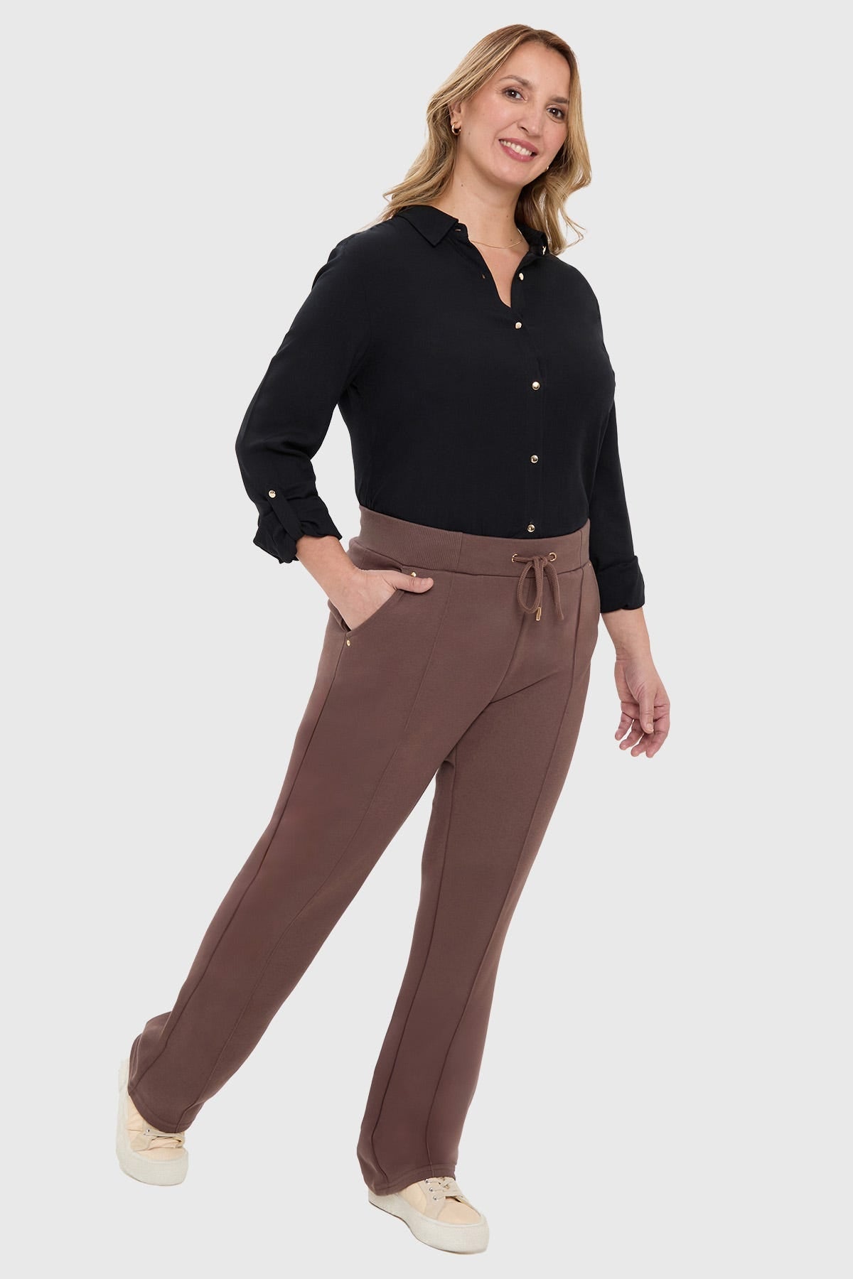 Pantalón Buzo Mujer Flare Clásico Café
