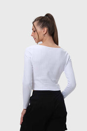Polera Mujer Ojetillos En Costado Blanco