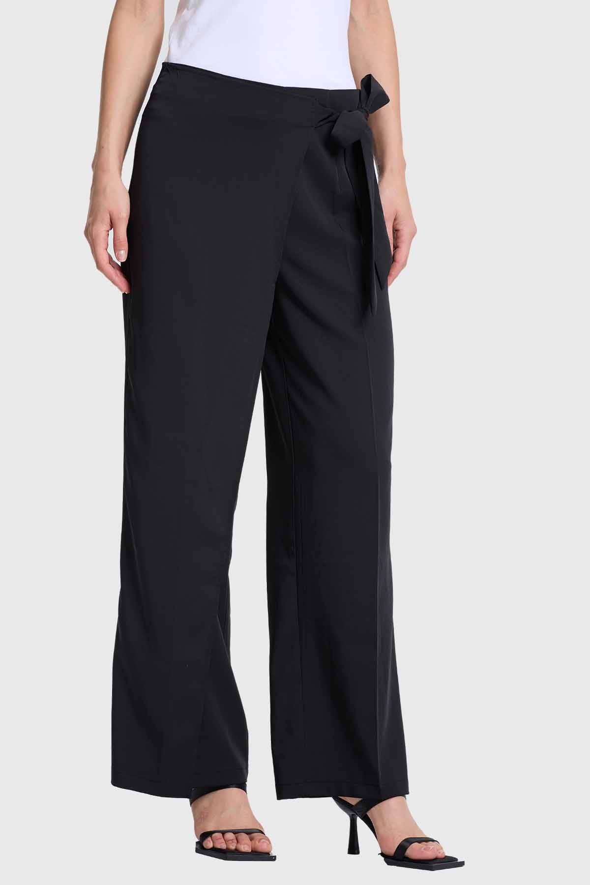 Pantalón Mujer Palazzo Aplicación Cruce Negro