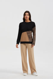 Polera Mujer Manga Larga Cortes Block Beige