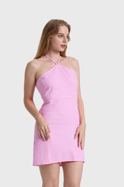 Vestido Mujer Halter Lino Rosado