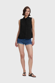 Blusa Mujer Abotonada Aplicación Negro