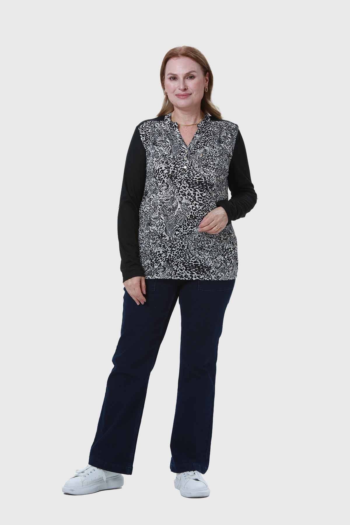 Polera Mujer Cuello Abotonado Negro