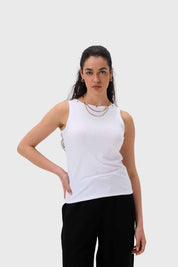 Polera Mujer Aplicación Ojetillo Blanco