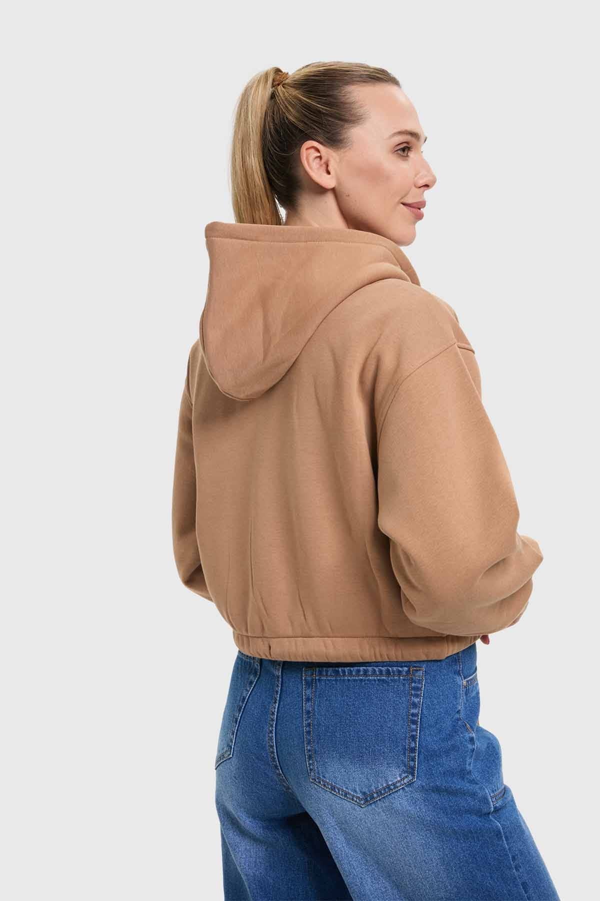 Polerón Mujer Crop Camel