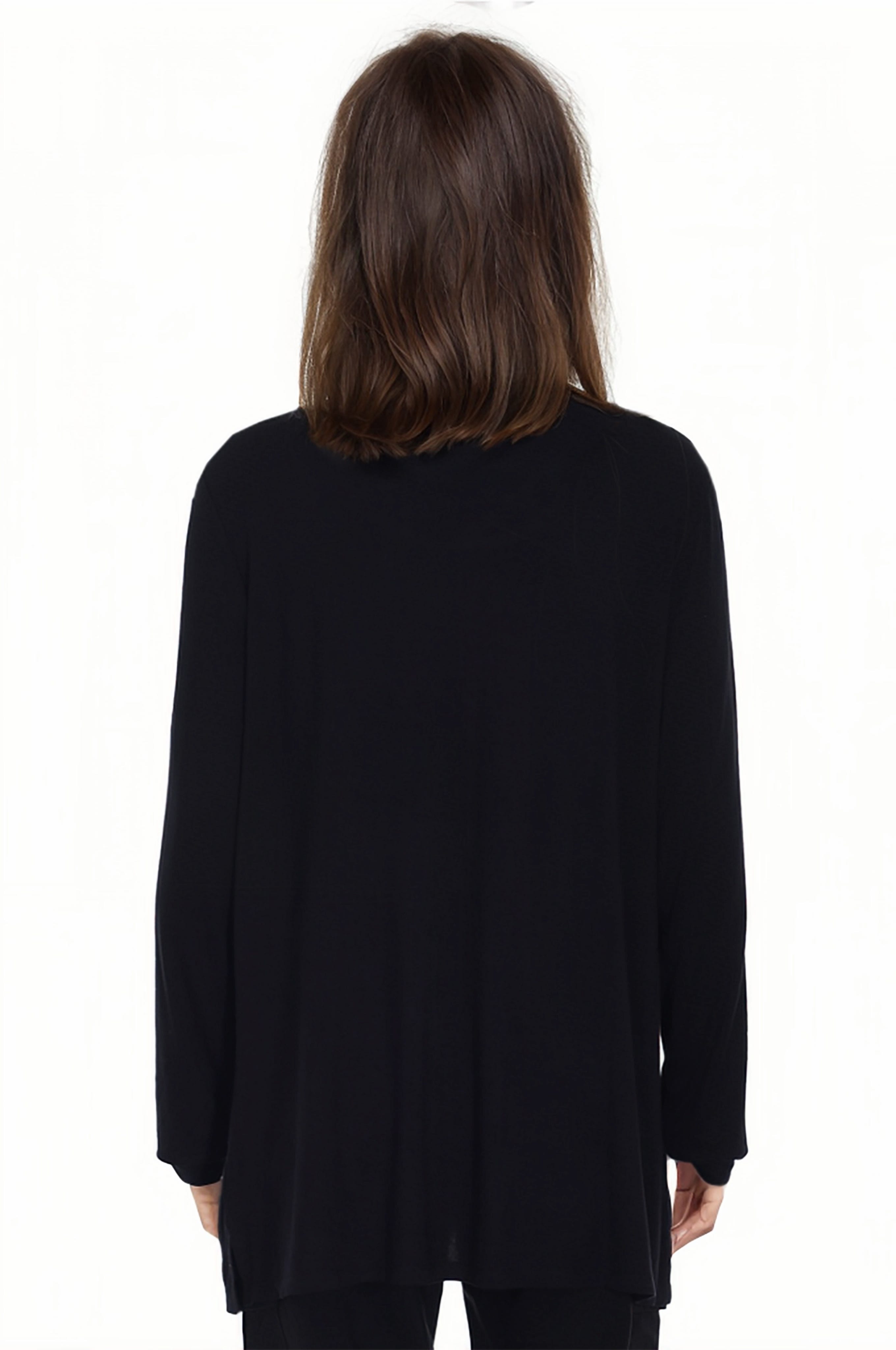 Polera Mujer Manga Larga Cuello Cruzado Negro