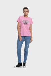 Polera Mujer Básica Print Rosado