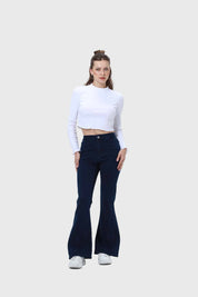 Jeans Mujer Flare Cortes Azul Índigo