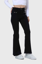 Jeans Mujer Flare Pedrería Negro