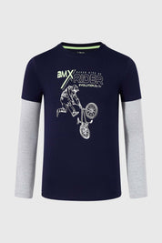 Polera Niño Doble Manga Básica Azul