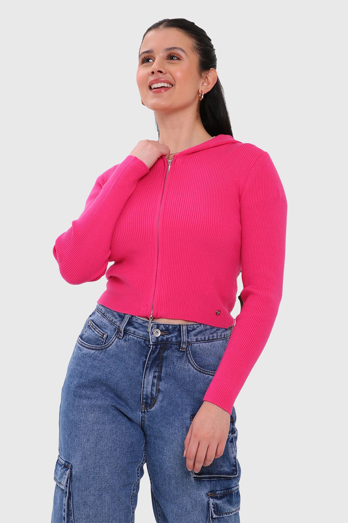 SWEATER MUJER ZIPPER FUCSIA