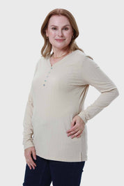Polera Mujer Cuello V Rib Beige