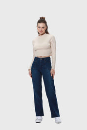 Jeans Mujer Bolsillo D Calce Recto Azul