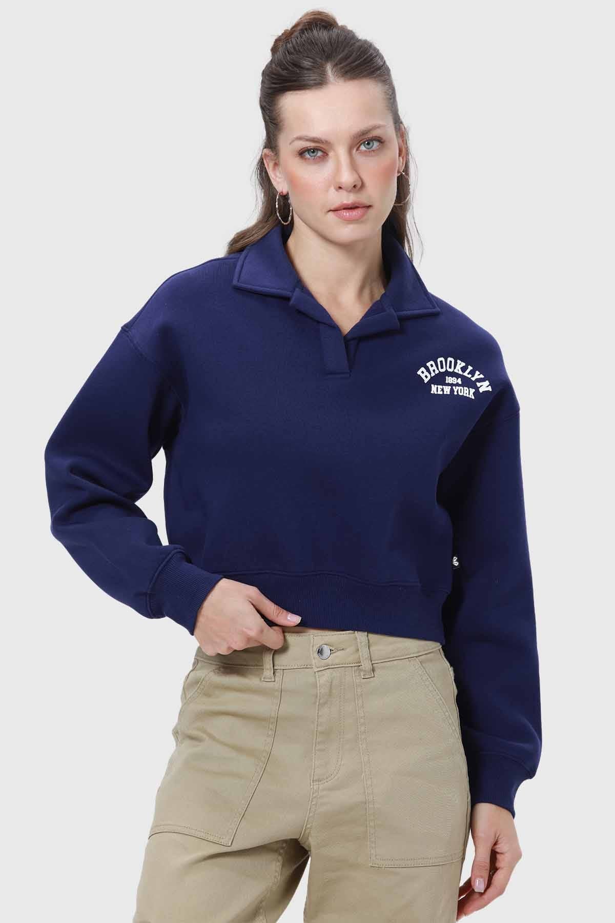 Polerón Mujer Crop Azul