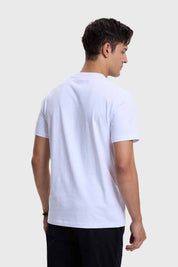 Polera blanca para hombre con diseño de superhéroes Liga de la Justicia, ideal para un look casual.