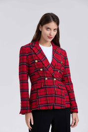 Blazer Mujer Escocés Corte Clásico Rojo