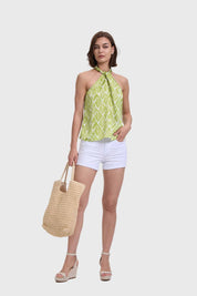 Blusa Mujer Escote Drapeado Verde