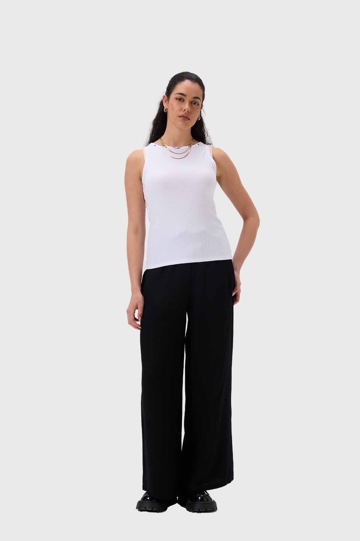 Polera Mujer Aplicación Ojetillo Blanco