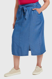 Falda Tencel Con Botones Azul