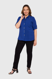 Blusa Mujer Abotonada Roll Up Azul