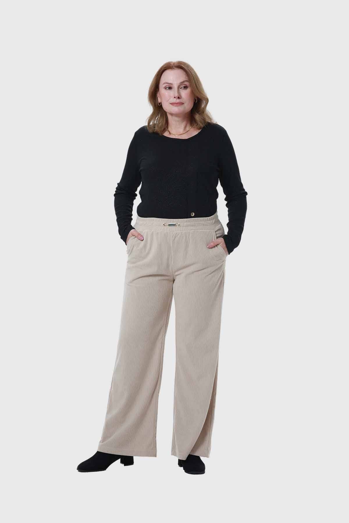 Pantalón Mujer Recto Beige