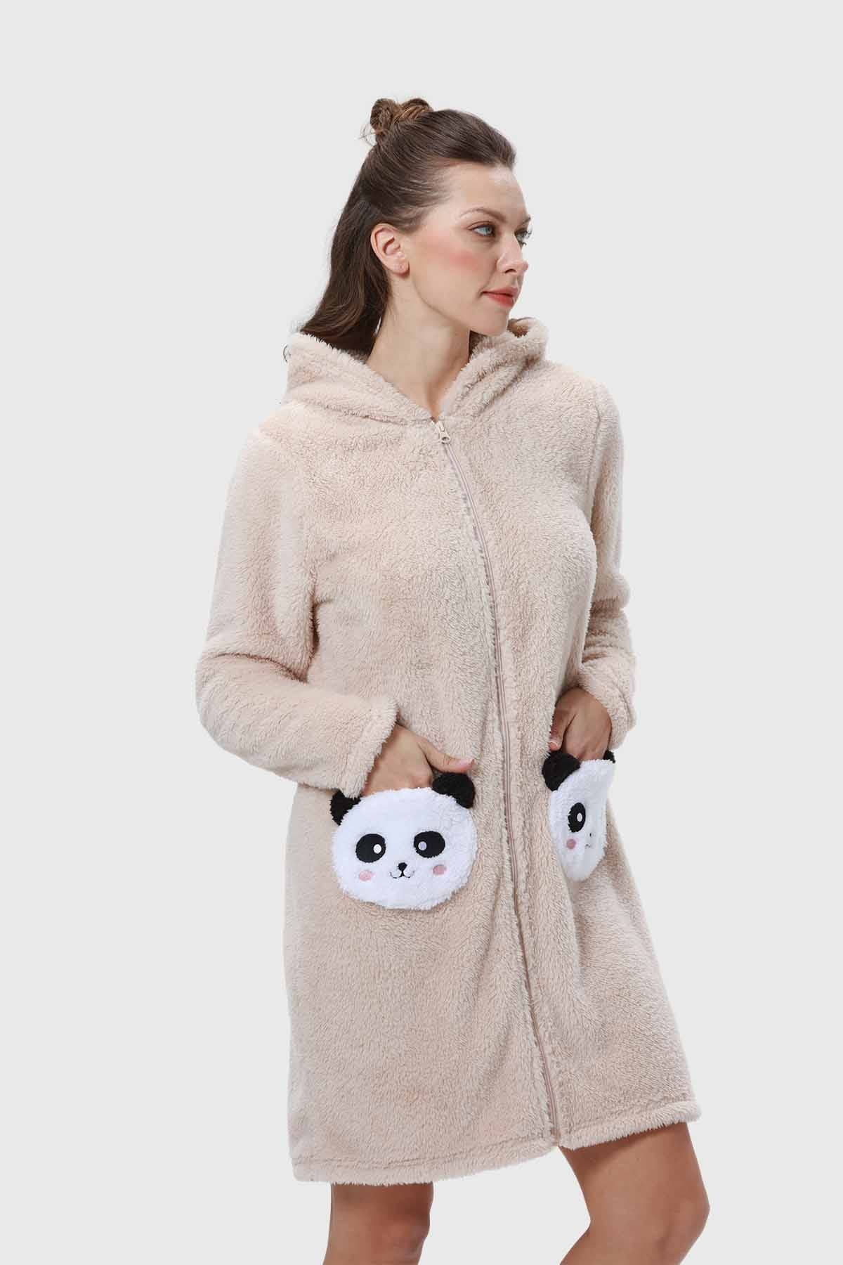 Bata Mujer Polar Con Bolsillo Beige