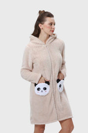 Bata Mujer Polar Con Bolsillo Beige