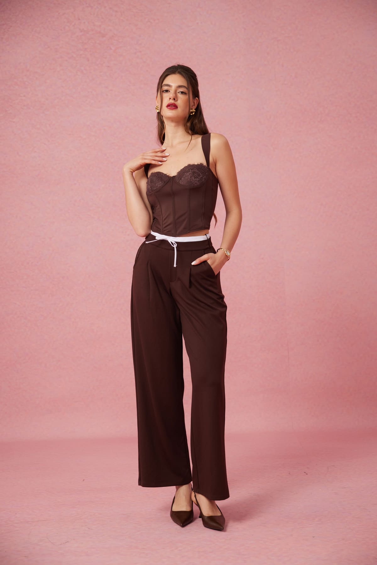 Polera Mujer Hombro Descubierto Café