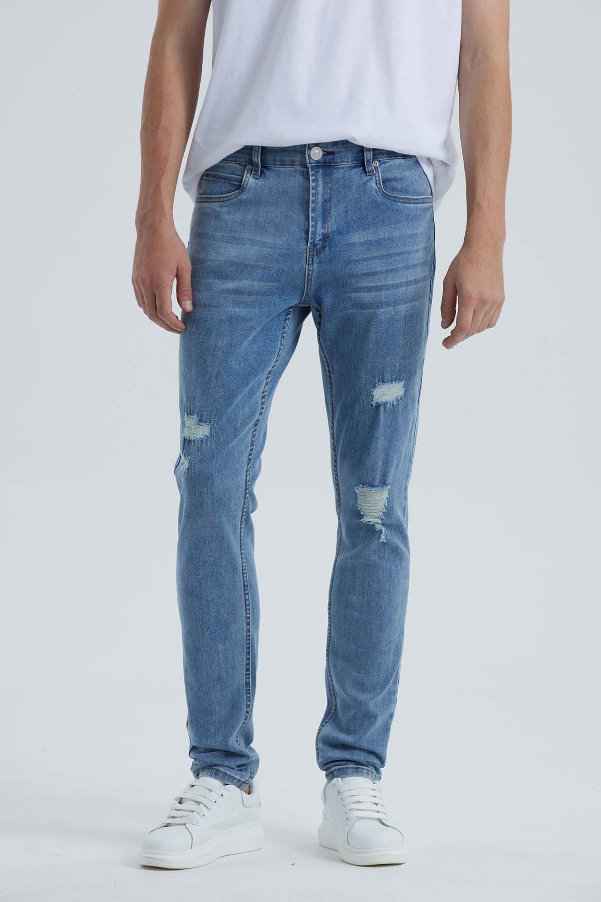 Jeans Hombre Skinny Roturas Azul