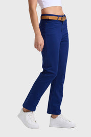 Pantalón Mujer Semi Recto Gabardina Push Up Azul