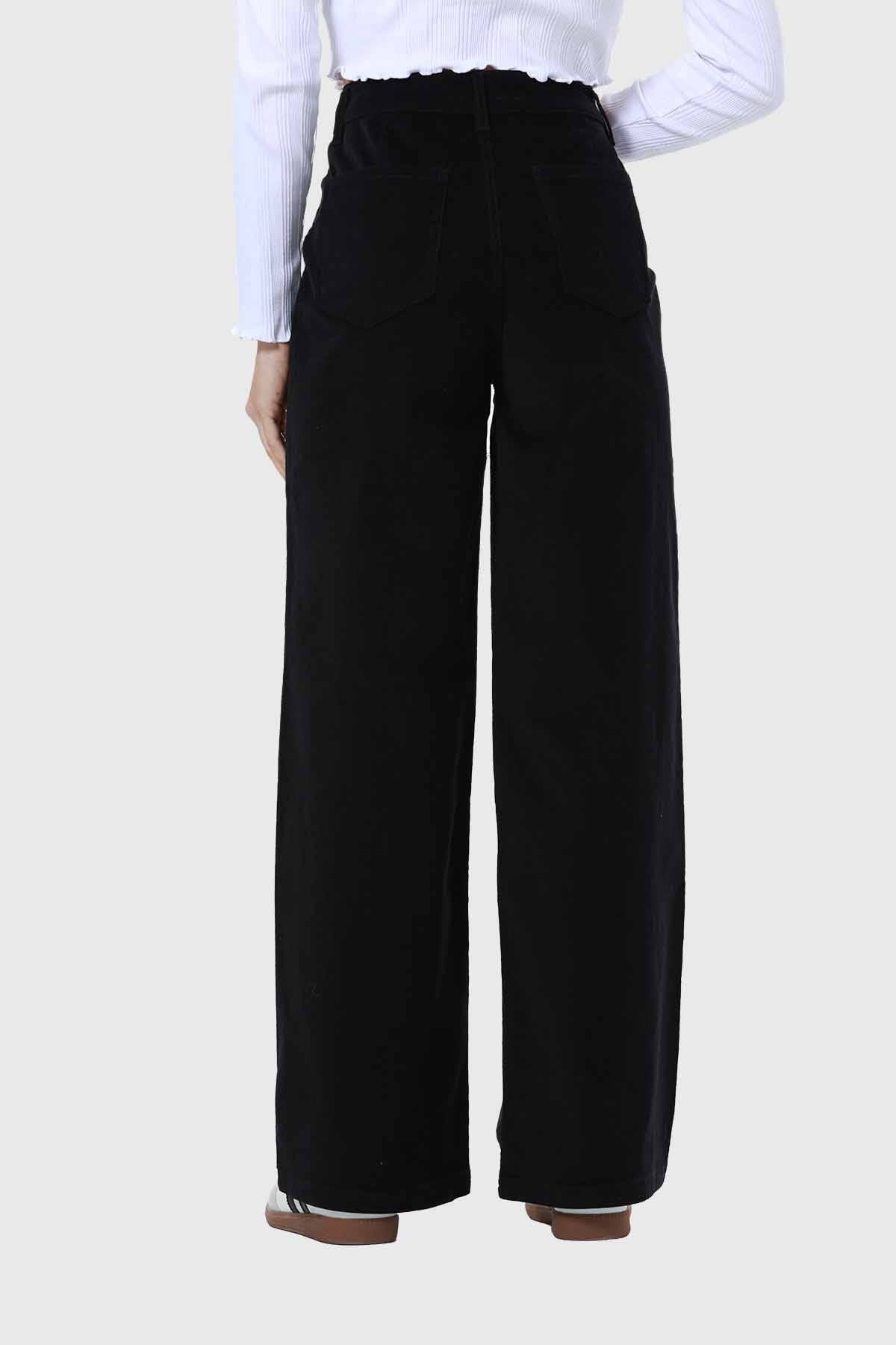 Pantalón Mujer Wide Leg Cotelé Negro