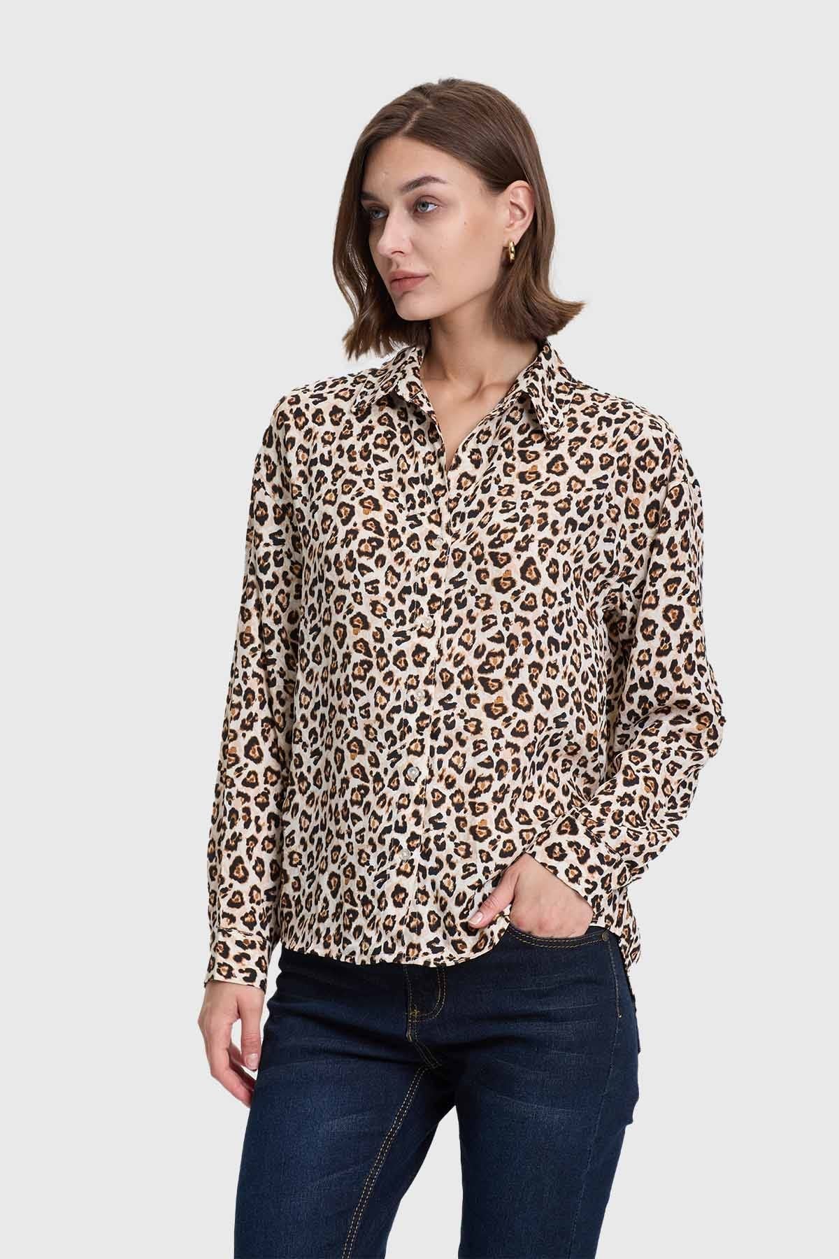 Blusa Mujer Animal Print Beige
