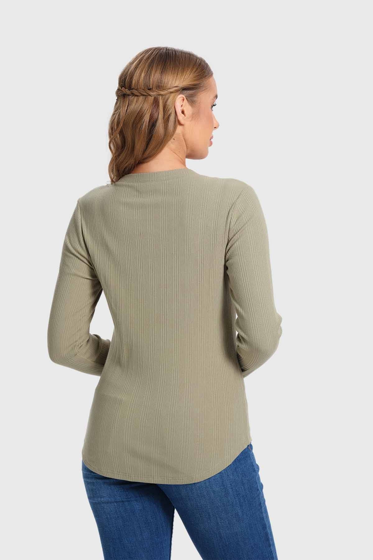 Polera Mujer Rib Aplicación Verde