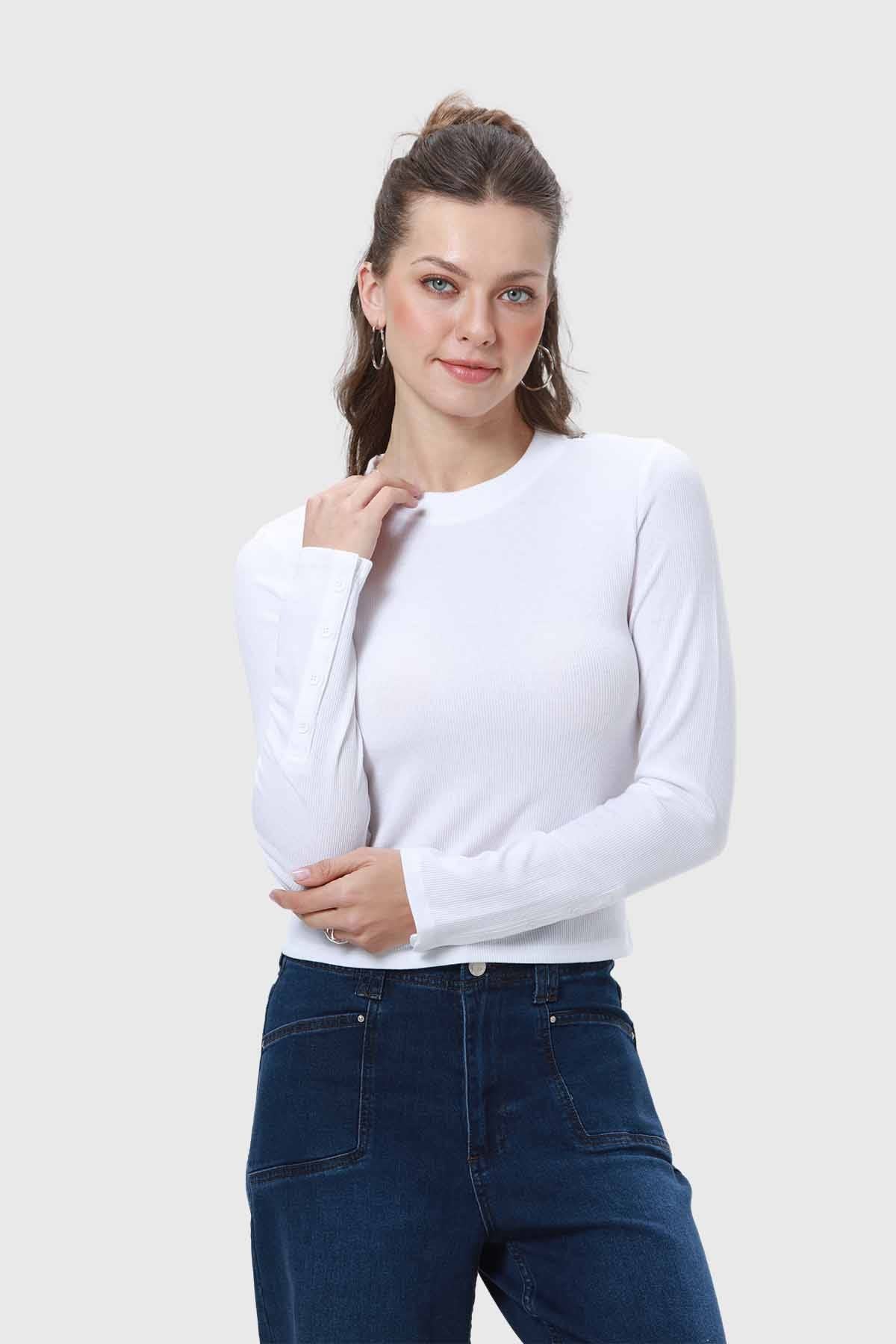 Polera Mujer Botones Blanco