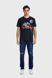 Polera Hombre Acid Wash Print Negro