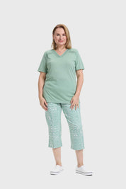 Polera Mujer Detalle Macramé Verde