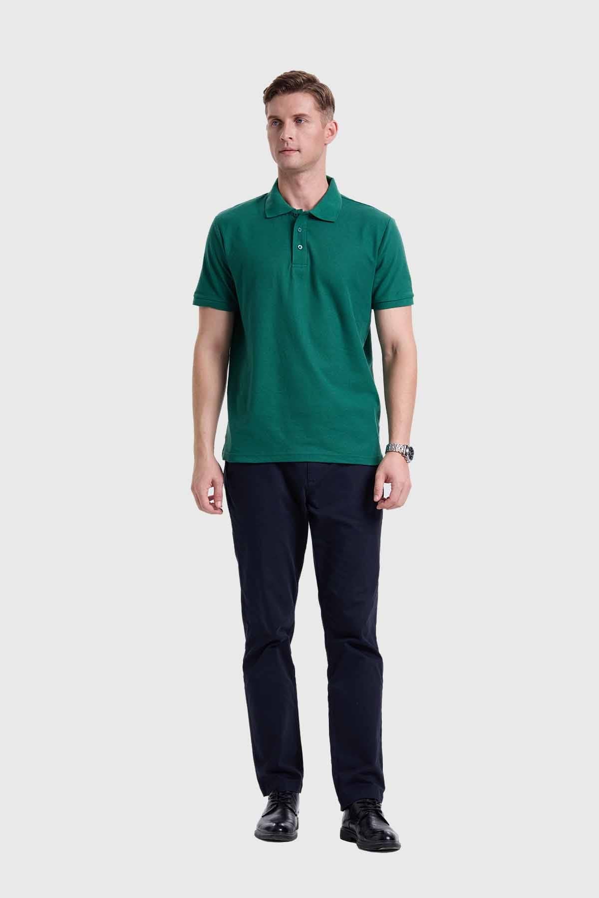 POLERA HOMBRE PIQUE BÁSICA LISA VERDE OSCURO