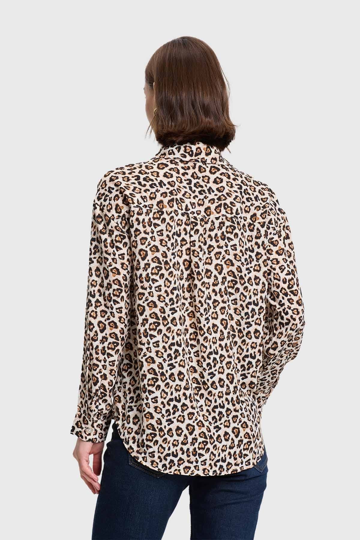 Blusa Mujer Animal Print Beige