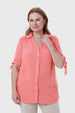 Blusa mujer en color coral con botones y detalles en las mangas