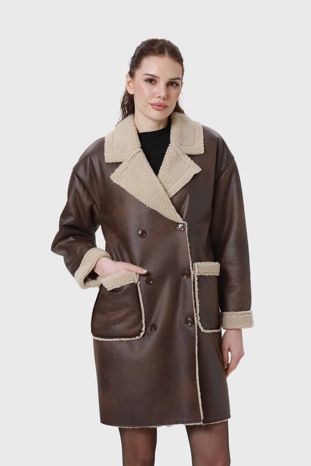ABRIGO MUJER BONDED CHIPORRO CAFE OSCURO