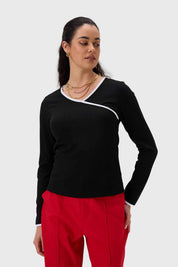 Polera Mujer Rib Escote Cruzado Negro