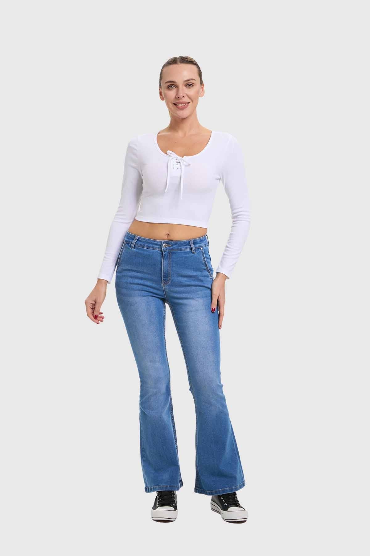 Jeans Mujer Flare Ajuste Cintura Azul
