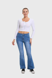 Jeans Mujer Flare Ajuste Cintura Azul