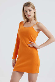 Vestido Mujer Rib Asimétrico Naranjo