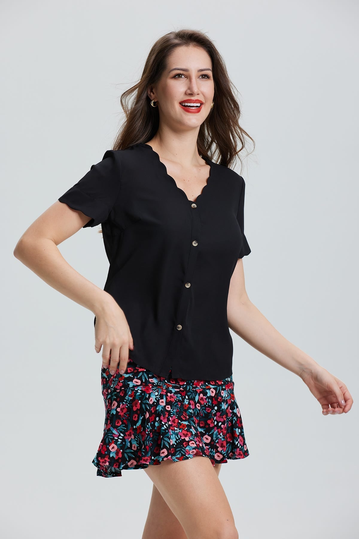 Blusa Aplicación Ondulada Negro