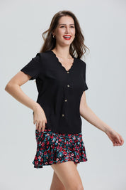 Blusa Aplicación Ondulada Negro