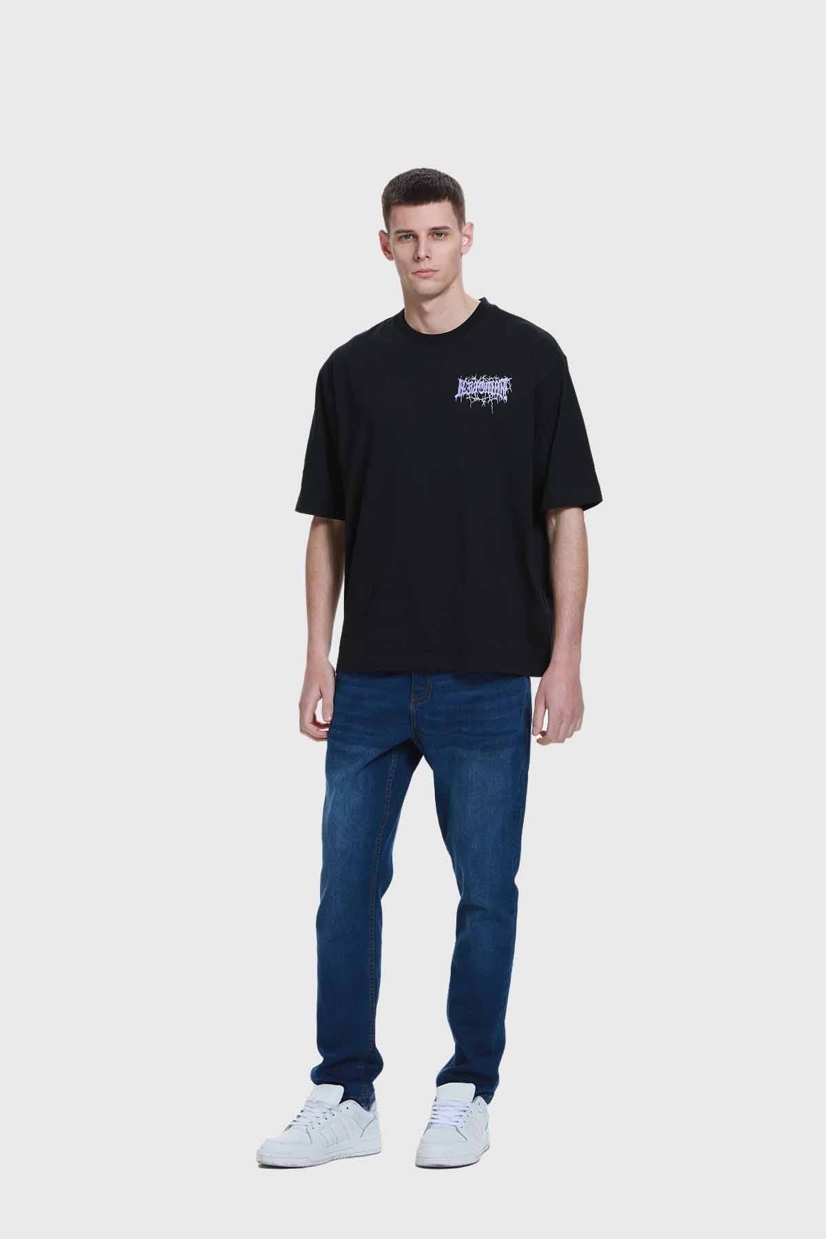 Polera Hombre Doble Print Texto Negro