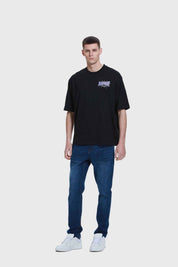 Polera Hombre Doble Print Texto Negro
